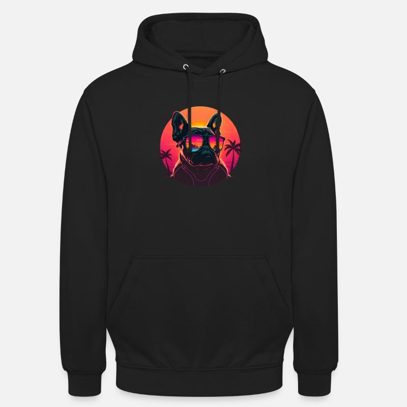 Synthwave bouledogue français Sunset - Sweat-shirt à capuche unisexe - noir