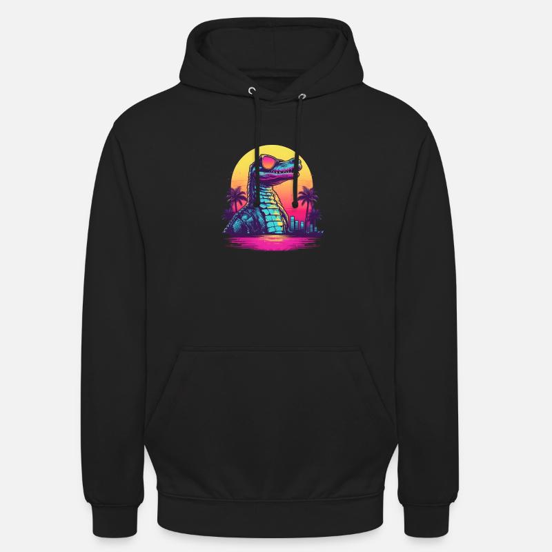 Synthwave crocodile sunset - Unisex Hoodie - black