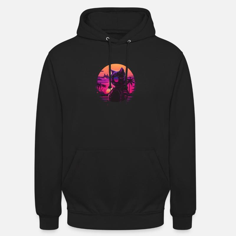 Synthwave cat sunset - Sweat-shirt à capuche unisexe - noir