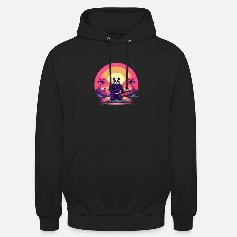 Synthwave Panda Samurai - Sweat-shirt à capuche unisexe - noir