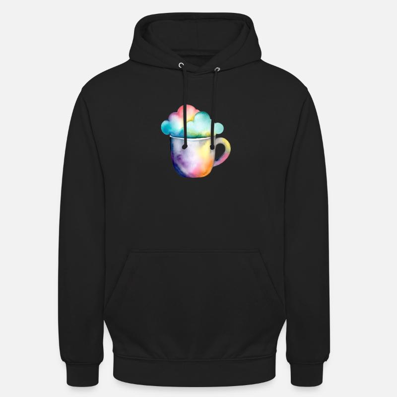 Regenbogenkaffee mit Wolke - Unisex Hoodie - Schwarz