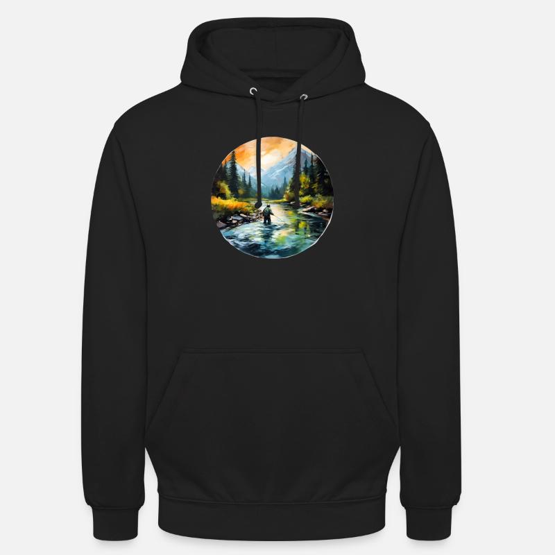 Pêcheur à la mouche peint - Sweat-shirt à capuche unisexe - noir