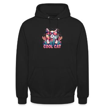 Chat cool - Sweat-shirt à capuche unisexe - noir - Devant - Alina (178cm) & Michal (187cm)