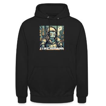 J’aime Humans Robot - Sweat-shirt à capuche unisexe - noir - Devant - Alina (178cm) & Michal (187cm)