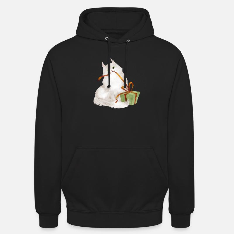 Katze mit Weihnachtsgeschenk - Unisex Hoodie - Schwarz