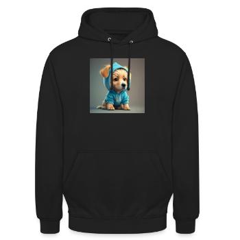 Hund mit blauer Kapuze - Unisex Hoodie - Schwarz - Vorne - Alina (178cm) & Michal (187cm)
