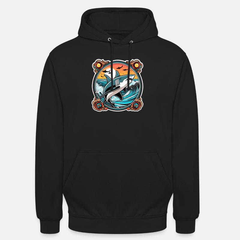 requin et coucher de soleil - Sweat-shirt à capuche unisexe - noir