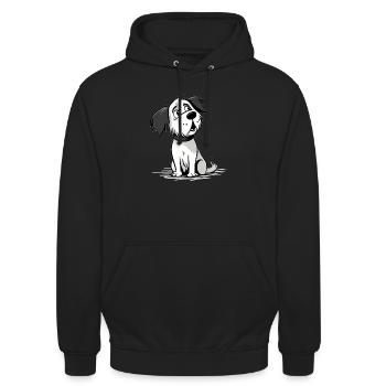 Kleiner Hunde Welpe im Comic Style - Unisex Hoodie - Schwarz - Vorne - Alina (178cm) & Michal (187cm)
