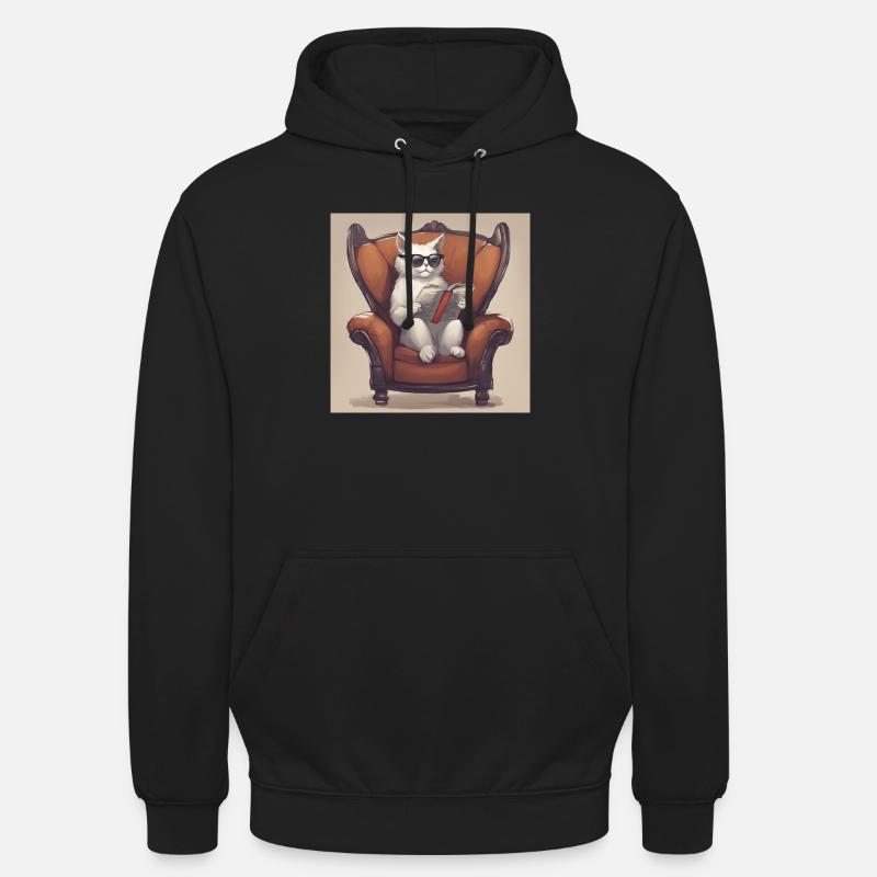 Chat blanc dans un fauteuil - Sweat-shirt à capuche unisexe - noir