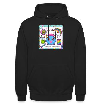 Kawaii candy Retro Monster - Unisex Hoodie - Schwarz - Vorne - Alina (178cm) & Michal (187cm)