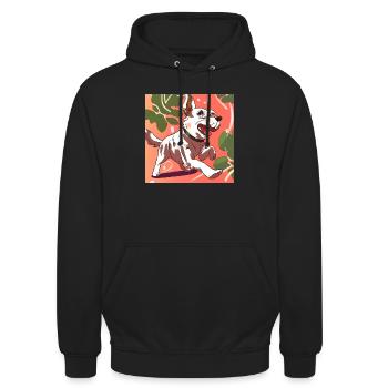 Munterer Anime-Hund im Lauf - Unisex Hoodie - Schwarz - Vorne - Alina (178cm) & Michal (187cm)