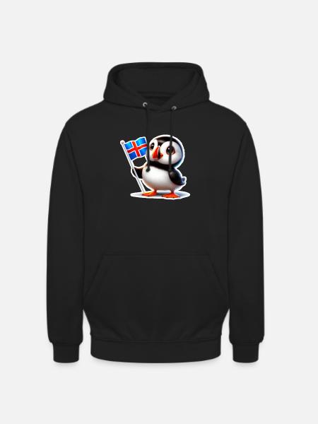 Macareux mignon avec drapeau islandais - Sweat-shirt à capuche unisexe - noir