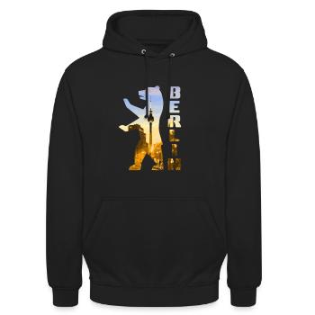 Berlin Bär gefüllt mit Stadtlandschaft Fernsehturm - Unisex Hoodie - Schwarz - Vorne - Alina (178cm) & Michal (187cm)