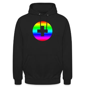 Runder Regenbogen plus Kreuz - Unisex Hoodie - Schwarz - Vorne - Alina (178cm) & Michal (187cm)