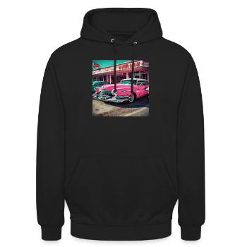 Vintage Us Car Diner Retro - Unisex Hoodie - Schwarz - Vorne - Alina (178cm) & Michal (187cm)
