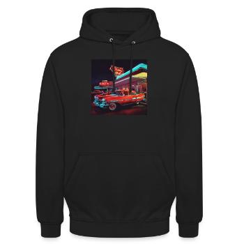 Us Diner 50' Retro Vintage Oldschool - Unisex Hoodie - black - Front - Alina (178cm) & Michal (187cm)