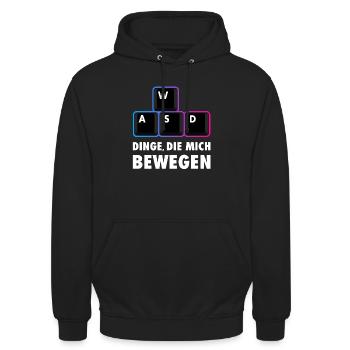 WASD - Dinge die mich bewegen - Gaming PC Keyboard - Unisex Hoodie - Schwarz - Vorne - Alina (178cm) & Michal (187cm)