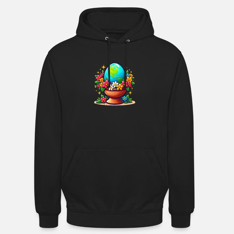 Die Erde in einem Eierglas mit Blumen drumherum - Unisex Hoodie - Schwarz
