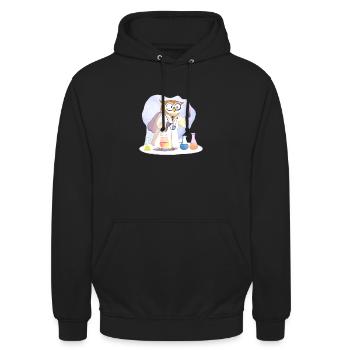 Kluger Eulen-Wissenschaftler: Experimente in Weish - Unisex Hoodie - Schwarz - Vorne - Alina (178cm) & Michal (187cm)