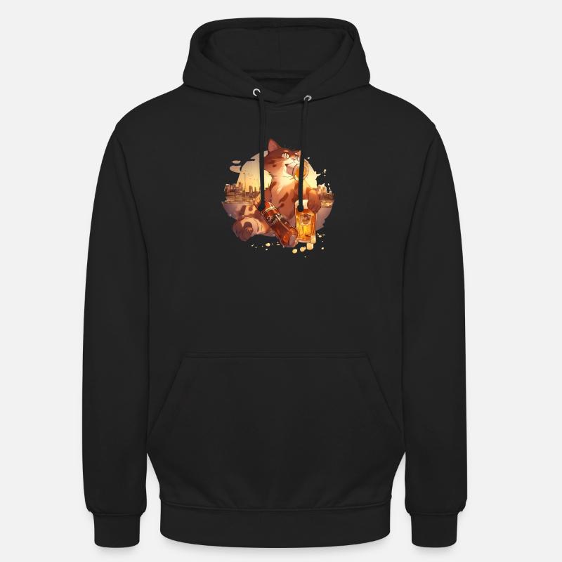 Paws & Pints: Katze mit Bier-Tee - Unisex Hoodie - Schwarz