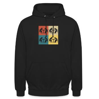Jeux d'échec vintage rétro - Sweat-shirt à capuche unisexe - noir - Devant - Alina (178cm) & Michal (187cm)