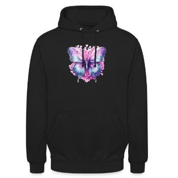 Flügelschlag: Schmetterling Design Kollektion - Unisex Hoodie - Schwarz - Vorne - Alina (178cm) & Michal (187cm)