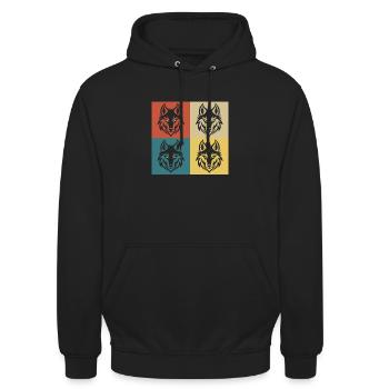 Loup vintage rétro - Sweat-shirt à capuche unisexe - noir - Devant - Alina (178cm) & Michal (187cm)