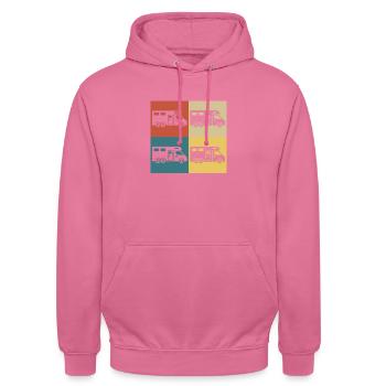 camping car vintage rétro - Sweat-shirt à capuche unisexe - rose - Devant - Alina (178cm) & Michal (187cm)