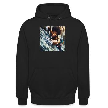 Man Climbing Steep Rock Face by Angelical Art - Unisex Hoodie - black - Front - Alina (178cm) & Michal (187cm)