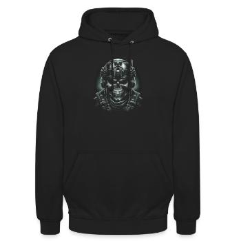 Schädel des Soldaten - Unisex Hoodie - Schwarz - Vorne - Alina (178cm) & Michal (187cm)