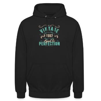 Jahrgang 1987 - 1987 Geburtstagsgeschenk - Unisex Hoodie - Schwarz - Vorne - Alina (178cm) & Michal (187cm)