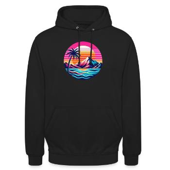 90s look neon palm tree with mountains - Unisex Hoodie - black - Front - Alina (178cm) & Michal (187cm)