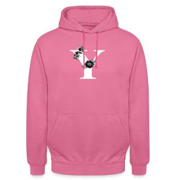 Lettre y floral noir et blanc - Sweat-shirt à capuche unisexe - rose - Devant - Alina (178cm) & Michal (187cm)