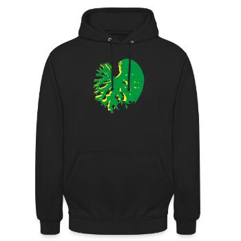 Herzblatt Struktur Gruen Gelb Catalpa - Unisex Hoodie - Schwarz - Vorne - Alina (178cm) & Michal (187cm)