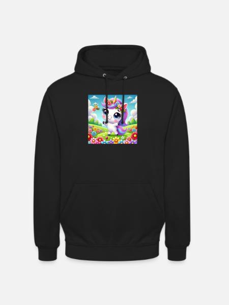 Einhorn mit Blumen - Unisex Hoodie - Schwarz