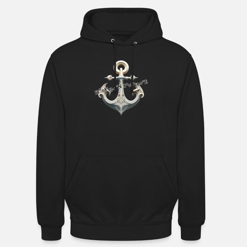 Ancre blanche avec coordonnées - Sweat-shirt à capuche unisexe - noir