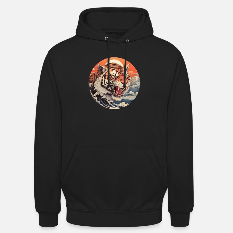 Angry tiger wave Ukiyo-e Hokusai - Unisex Hoodie - black