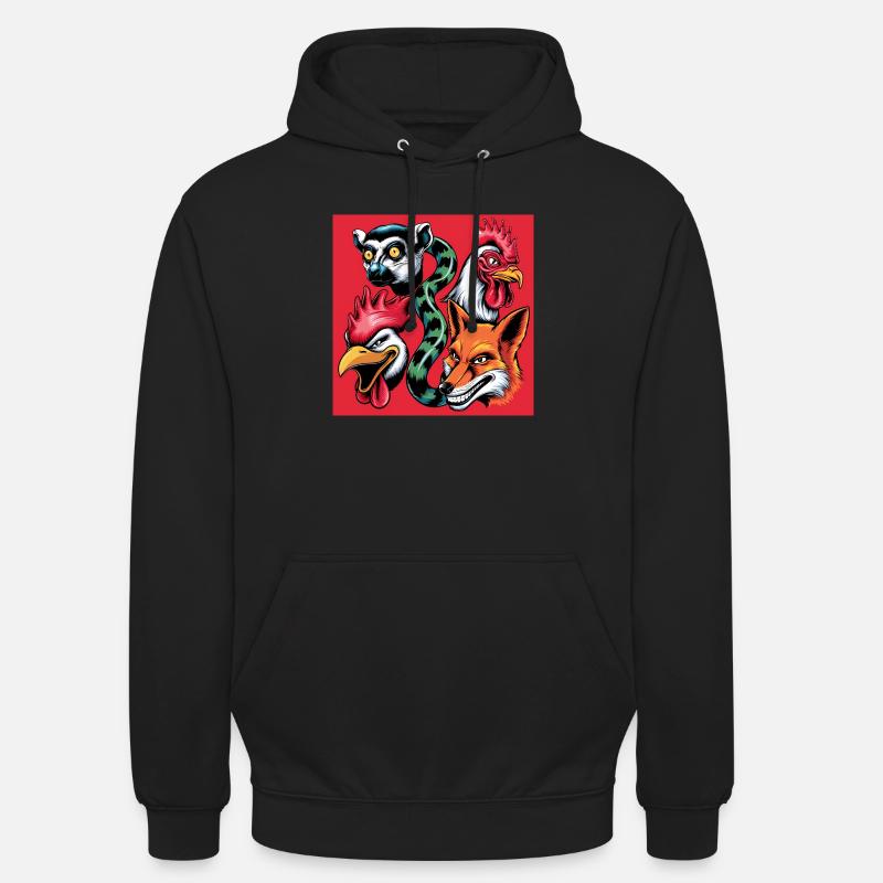 Pop Art Fox Rooster Lemur Snake Smile - Unisex Hoodie - black