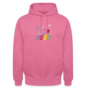 Year of birth 2004 wildflowers - Unisex Hoodie - pink - Front - Alina (178cm) & Michal (187cm)