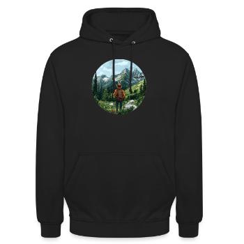Eintauchen in die Wildnis: Dein Bergabenteuer ruft - Unisex Hoodie - Schwarz - Vorne - Alina (178cm) & Michal (187cm)