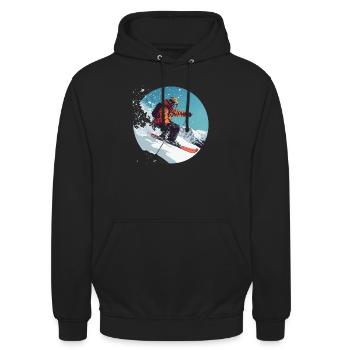 Pulverschnee und Action: Spüre die Winterfreiheit! - Unisex Hoodie - Schwarz - Vorne - Alina (178cm) & Michal (187cm)