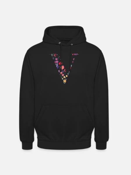 Personalisierter Blumenbuchstabe V - Geschenkidee - Unisex Hoodie - Schwarz