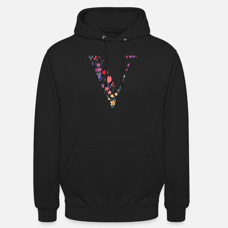Personalisierter Blumenbuchstabe V - Geschenkidee - Unisex Hoodie - Schwarz