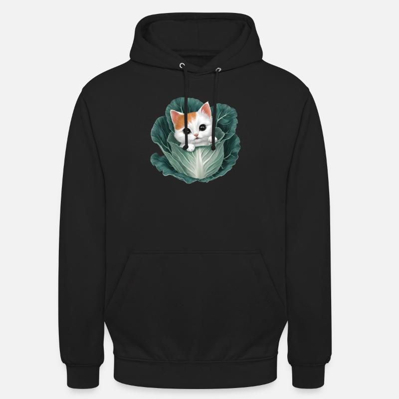 Kitten Peeking from Cabbage Leaf - Unisex Hoodie - black
