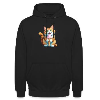 Katze mit Eis - Unisex Hoodie - Schwarz - Vorne - Alina (178cm) & Michal (187cm)