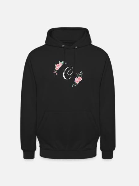 Pink floral letter c - Unisex Hoodie - black