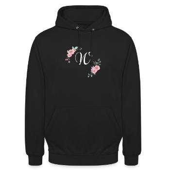 Rosa Blumenbuchstabe w - Unisex Hoodie - Schwarz - Vorne - Alina (178cm) & Michal (187cm)