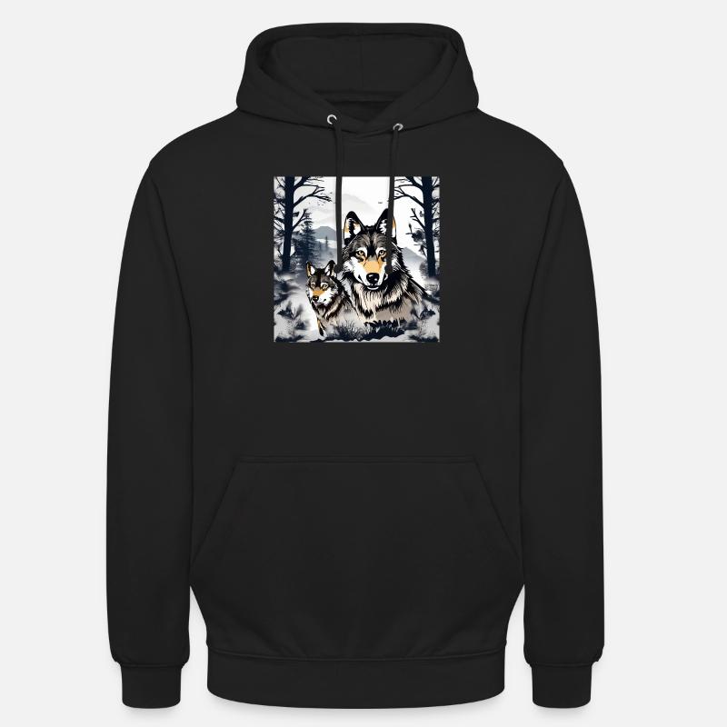 loup 1 - Sweat-shirt à capuche unisexe - noir