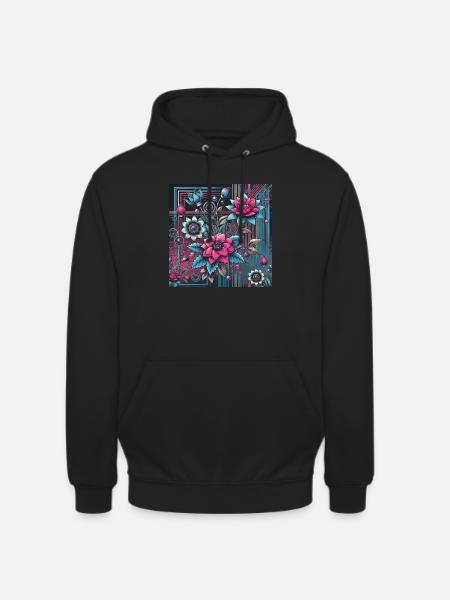 Neon Blossom – Retro-Futuristic Flowers - Unisex Hoodie - black
