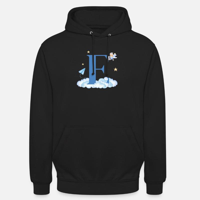 Letter e blue clouds airplane child - Unisex Hoodie - black